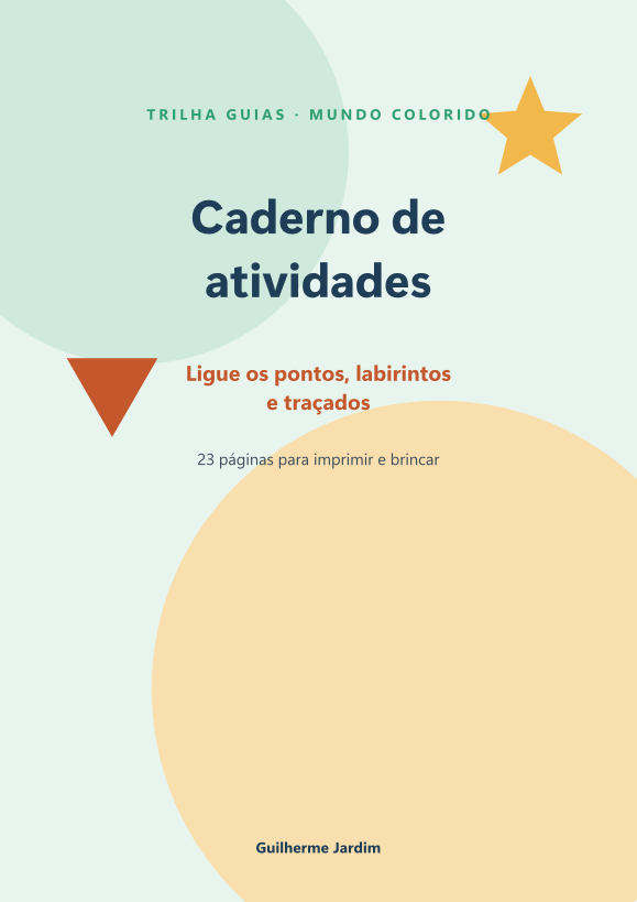 Capa do Caderno de atividades, em verde claro com uma estrela amarela e um triângulo laranja