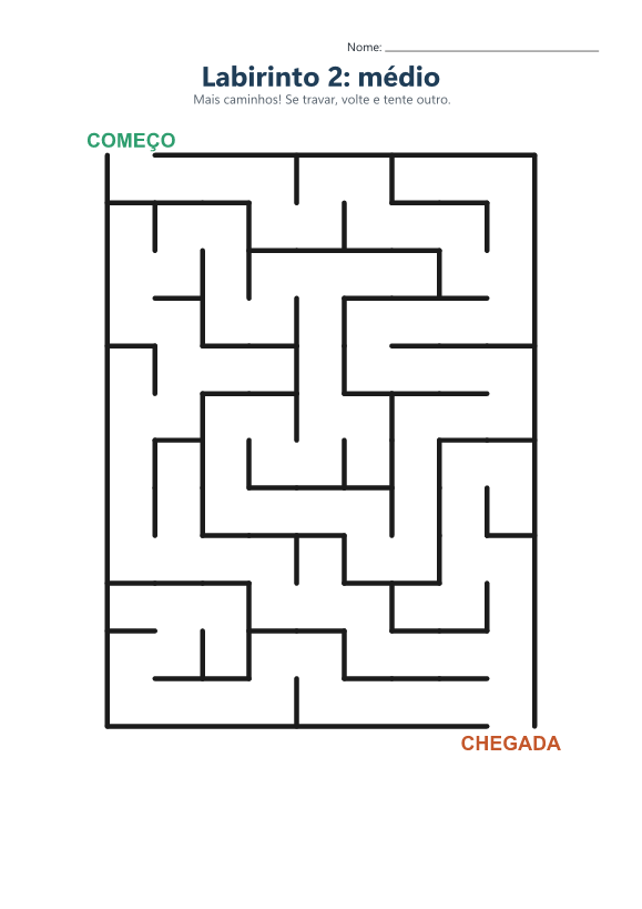 Página do labirinto 2, de dificuldade média