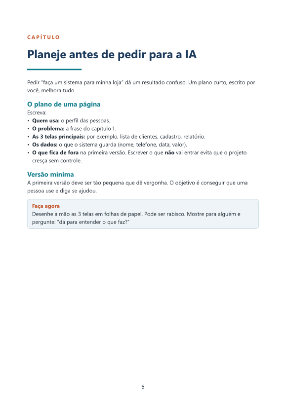 Página do capítulo Planeje antes de pedir para a IA