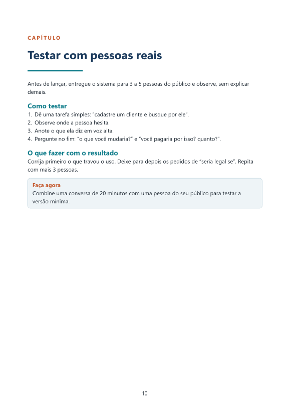 Página do capítulo Testar com pessoas reais