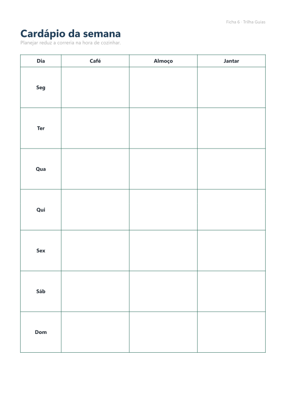 Ficha Cardápio da semana