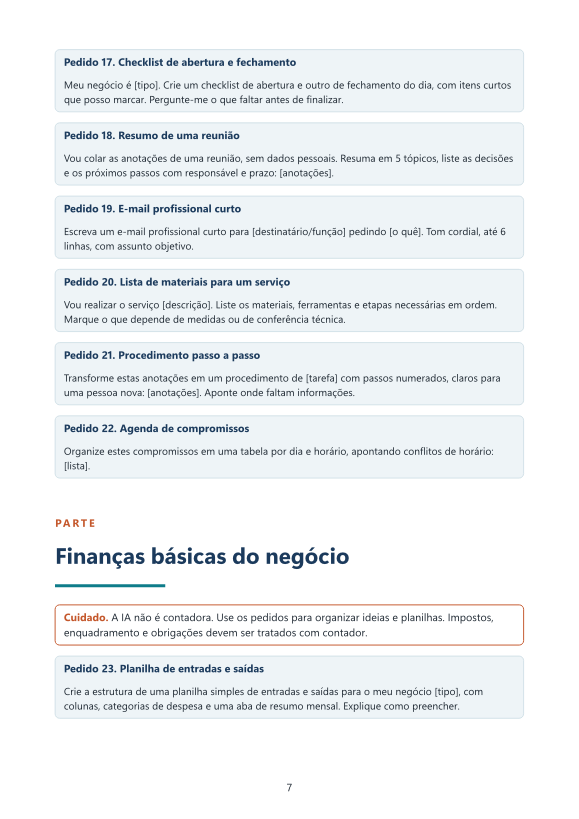 Página com pedidos de vendas e divulgação
